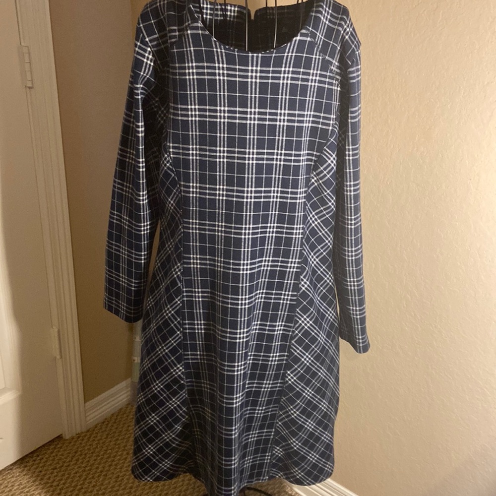 Long sleeve shift plaid dress, winter dress